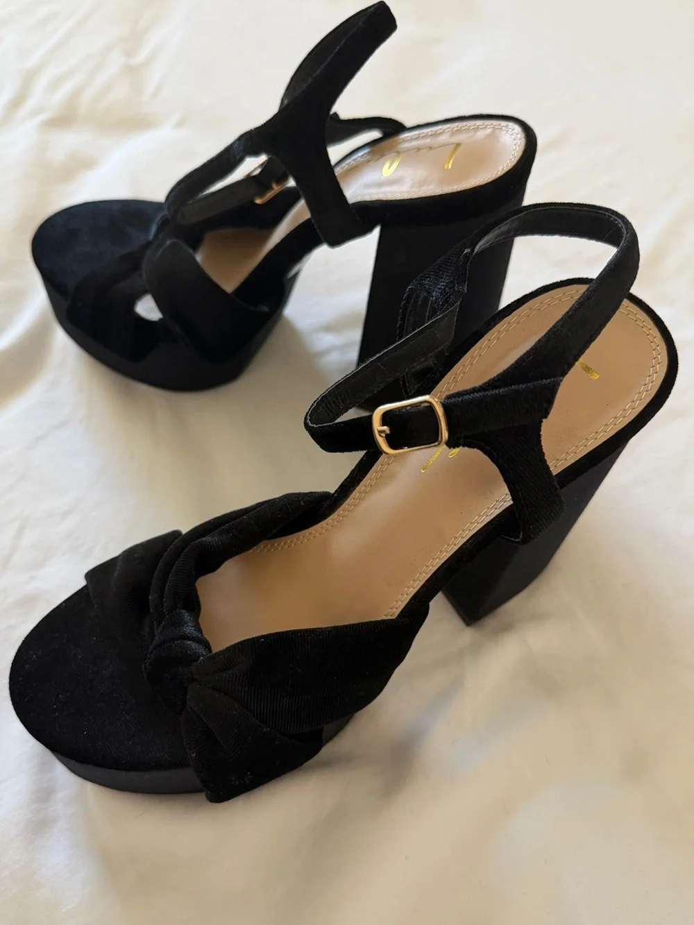Lulu's Black Velvet Platform Knot Block Heels